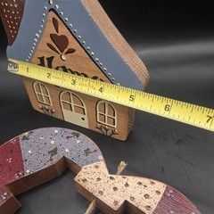 Lot Of 2 Cottagecore Farmhouse Wooden “Home” Handmade Wall Decor Patchwork Heart