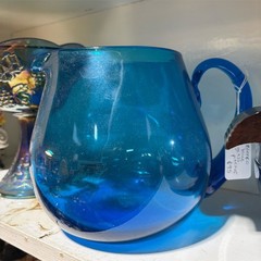 Blenko Pitcher Jug Cobalt Blue Hand Blown Art Glass Mid-Century Modern