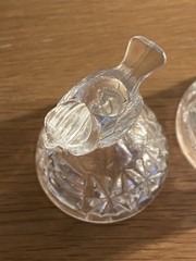 Vtg Hofbauer Byrdes Lead Crystal Glass Jam Trinket Vanity Compote Dish Bird Lid