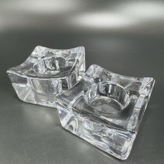 Orrefors Asymetrical Heavy Ice Cube Crystal Votive Candle Holder Sweden Set 2