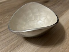 2 Vtg Silver Tone Metal Small Serving Bowls White Iridescent Lining Modernist