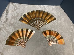 Vtg HOMCO Solid Copper Fan Plaques Set of 3 In Original Box MCM
