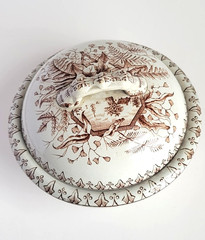 Antique Victorian Brown Transferware Soap Dish w/Lid Alton Pattern W&C Co Hanley