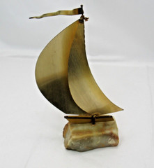 Vintage DeMott Signed Brass Metal Sail Boat Sculpture Onyx Base Nautical 8″