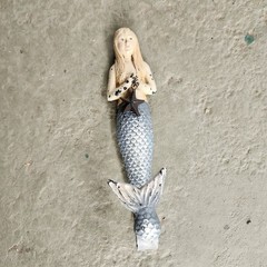 Mermaid Rustic Cast Antique Single Hook Storage Wall Hook 8″ Blue Nautical Rare