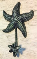 ANTIQUE BLUE GRAY STARFISH Decorative Wall Hook star fish seashell beach 6″ in