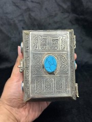 Islamic Antique Silver Plated Khorasan Box With Turquoise Stone Beautiful Art
