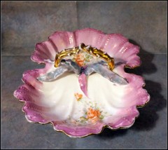 Vintage Large Edwardian Style Divided Dish with Rose Motif and Gold Accent #E213