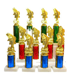 LOT OF 12 STANDING BASS TROPHIES