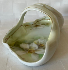 Antique EDWARDIAN R.S. Germany Handled Pastel Green Bon Bon Dish WHITE CLEMATIS
