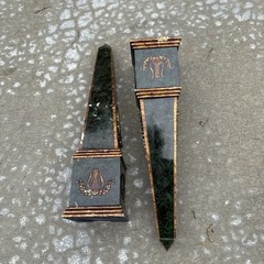 Vintage Neoclassical Green & Brass Obelisks Art Decor
