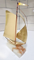 Unbranded Brass & Copper Sail Boat Sculpture on Marble Base Eagle Isaiah 40:31