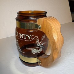 Vintage HMS Bounty Souvenir Brown Glass Barrel Mug Wood Handle
