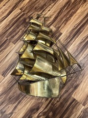 VINTAGE LARGE DEMOTT SHIP SCULPTURE HANDMADE MODERNIST SAIL SHIP SIGNED ORIGNAL