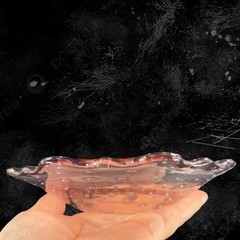 Hand Blown Art Glass Dish Bowl Ruffled Edges Purple Amethyst Glass Bullicante
