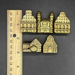 Vintage Lot Of 5: Miniature Brass Old Mill Village Collectible Buildings Houses