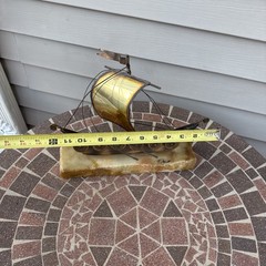 John DeMott Brass Sailboat On Onyx Viking Ship Sculpture Vintage Rare Type 13”