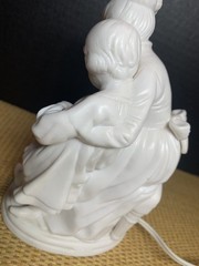 Porcelain Parian Ware Mother & Child Figure Reading Night Light White Works