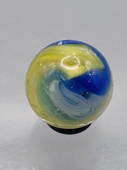 .64″ Akro Corkscrew Popeye Yellow, Blue, White Marble- #CE130