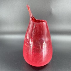 Hand Blown Studio Art Glass Vase Hand Made Glassware Vessel Red Open Top Vase