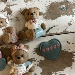 HOME INTERIORS BURWOOD RETIRED 1994 TEDDY BEAR TRIO With 2 Hearts