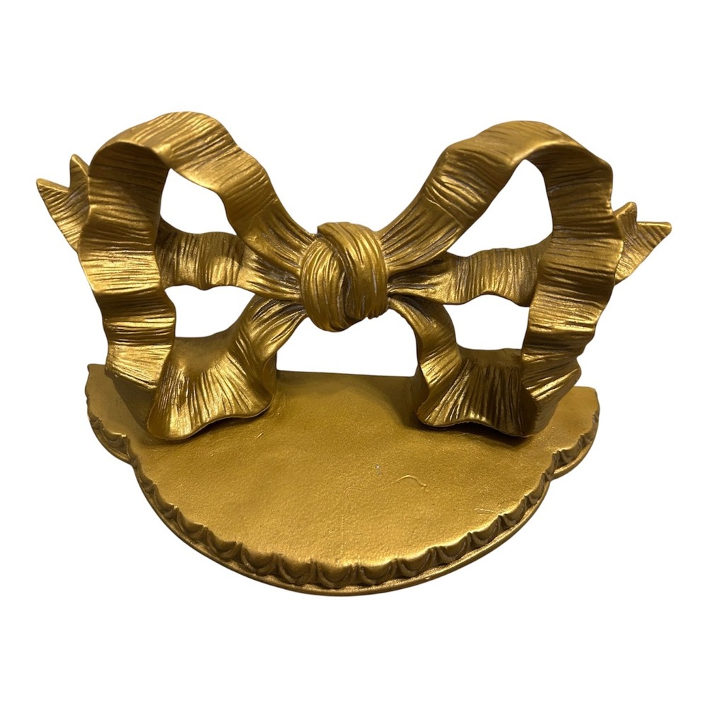 Hollywood Regency Bow Wall Shelf Plate Photo Display with Groove Gold Heavy 8″