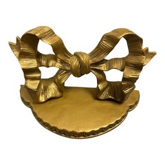 Hollywood Regency Bow Wall Shelf Plate Photo Display with Groove Gold Heavy 8″
