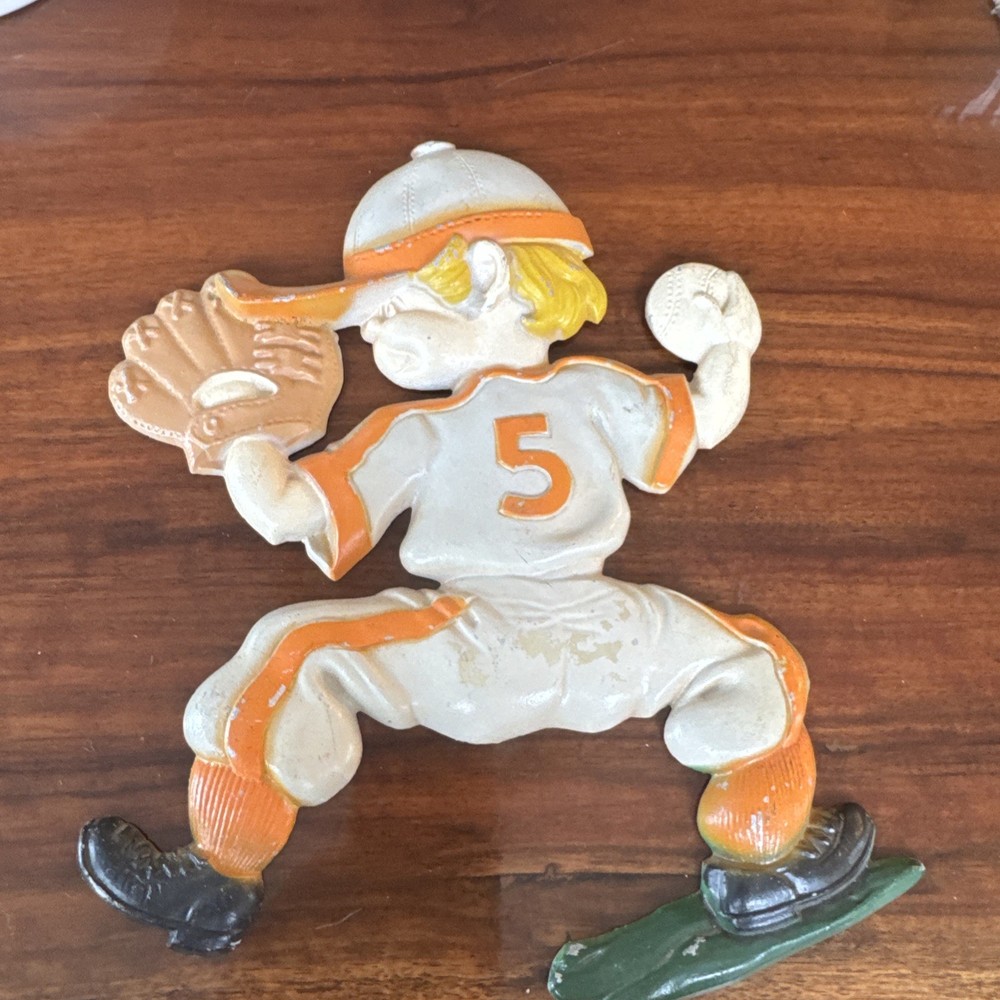 Vintage Sexton 1970s Cast Aluminum Wall Mount Ball Player