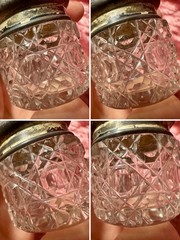 Antique Small Levi & Salaman Glass Jar Pot Sterling Silver Lid Art Nouveau 1900s