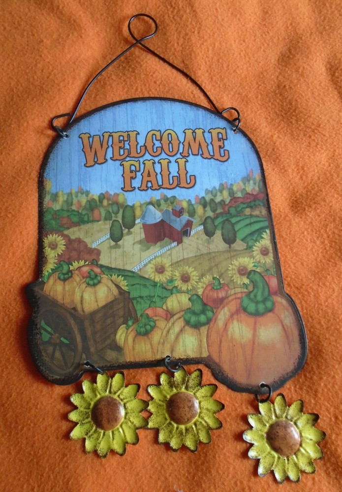 “Fall Welcome” Burlap Harvest and Autumn Hanging Decorative Sign