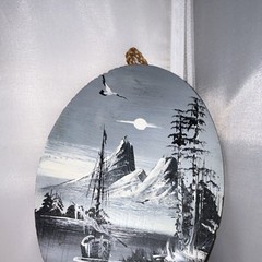 Bass 1980 Hand Painted Wood Landscape Decorative Plaque