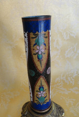 Pair of Antique Japanese Cloisonne Columns W/ Gilt Bases & Onyx Top Meiji c.1900