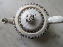 2 Vintage WHITE BROWN Transferware PLATES & TEAPOT Birds & Branches CRAZING