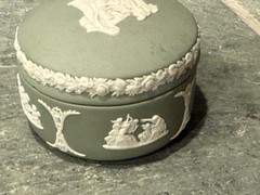 Wedgwood Sage Green Jasperware Lot Heart Trinket Box Tray Plate Set Vintage 2pc