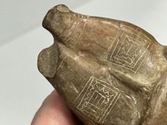 RARE PRE-COLUMBIAN ENGRAVED HUMAN EFFIGY OCARINA / WHISTLE FOUND IN ECUADOR