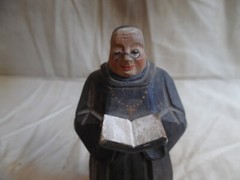 Vintage Swiss Black Forest Hand Carved Wood Monk Reading with Wire Glasses 5″