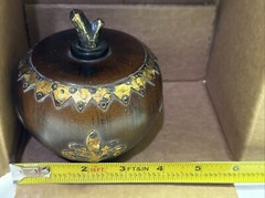 Rare Antique(?) Wood-Like Apple Decor w/Metal Brass Tone Accents