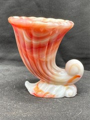 Vintage 1940s Akro Agate Slag Cadmium Glass Cornucopia Toothpick Holder