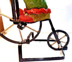 Vintage CLOWN ON BIG WHEEL Bicycle + display stand 16″ tall unbranded