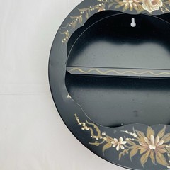 MCM Black Round Tole Curio Hanging Shelf Hand Painted Metal 11.5 x 11.5″