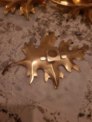 3 VTG Home Interiors Homco Brass Oak Leaves Wall Plaques Hangings MCM