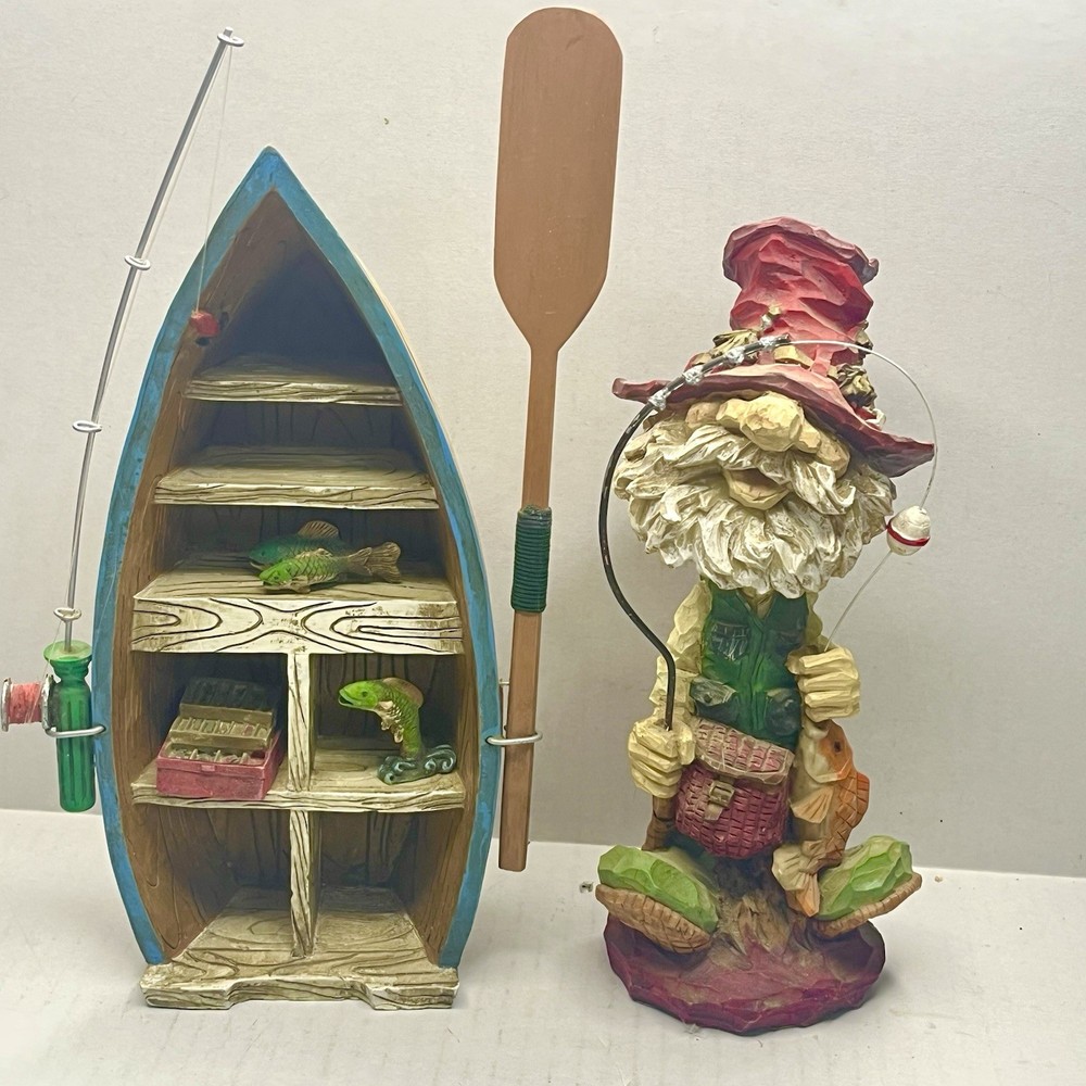 Fisherman Bobblehead with Boat Shelf Decor Nautical