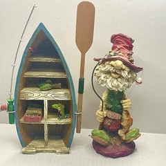 Fisherman Bobblehead with Boat Shelf Decor Nautical