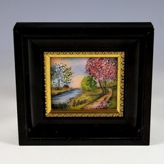Limoges Enamel on Copper Landscape Painting French Landscape Signed Spring