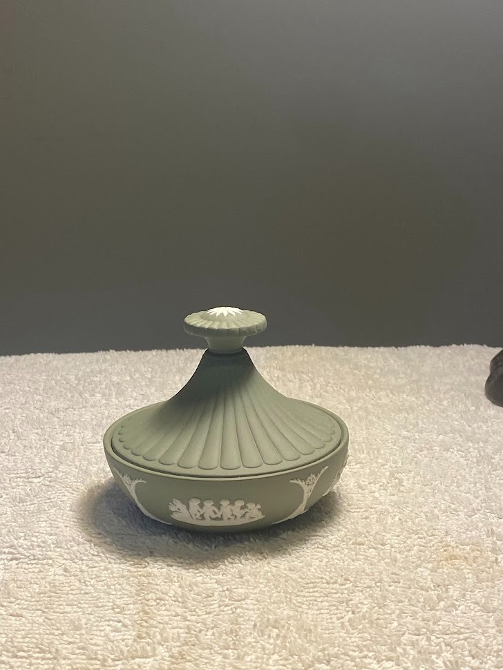 Vintage Wedgwood Jasperware Sage Green Rare Trinket box Made in England