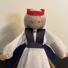 Vintage Estonia Scandinavian Norwegian Holland Norway Wood Doll On Wood Stand
