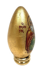 Gold Gilt with Religious Figure Decorative Wood Egg Made In Greece