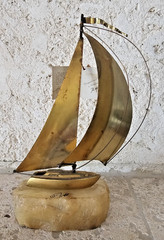 Demott 1975 Vintage Brass Sailboat Nautical Boat on Marble Base Artist Signed