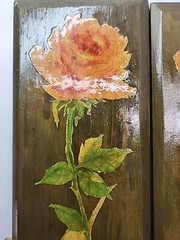 2x Floral Roses Handmade Wooden Lacquer Wall Art Plaques Wall Decor 70s 80s Vtg