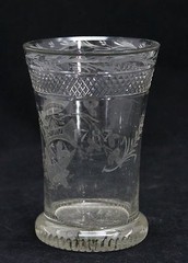 antique 18th C engraved Wedding Beaker glass, initials C.H & T.H and VIVAT 1787